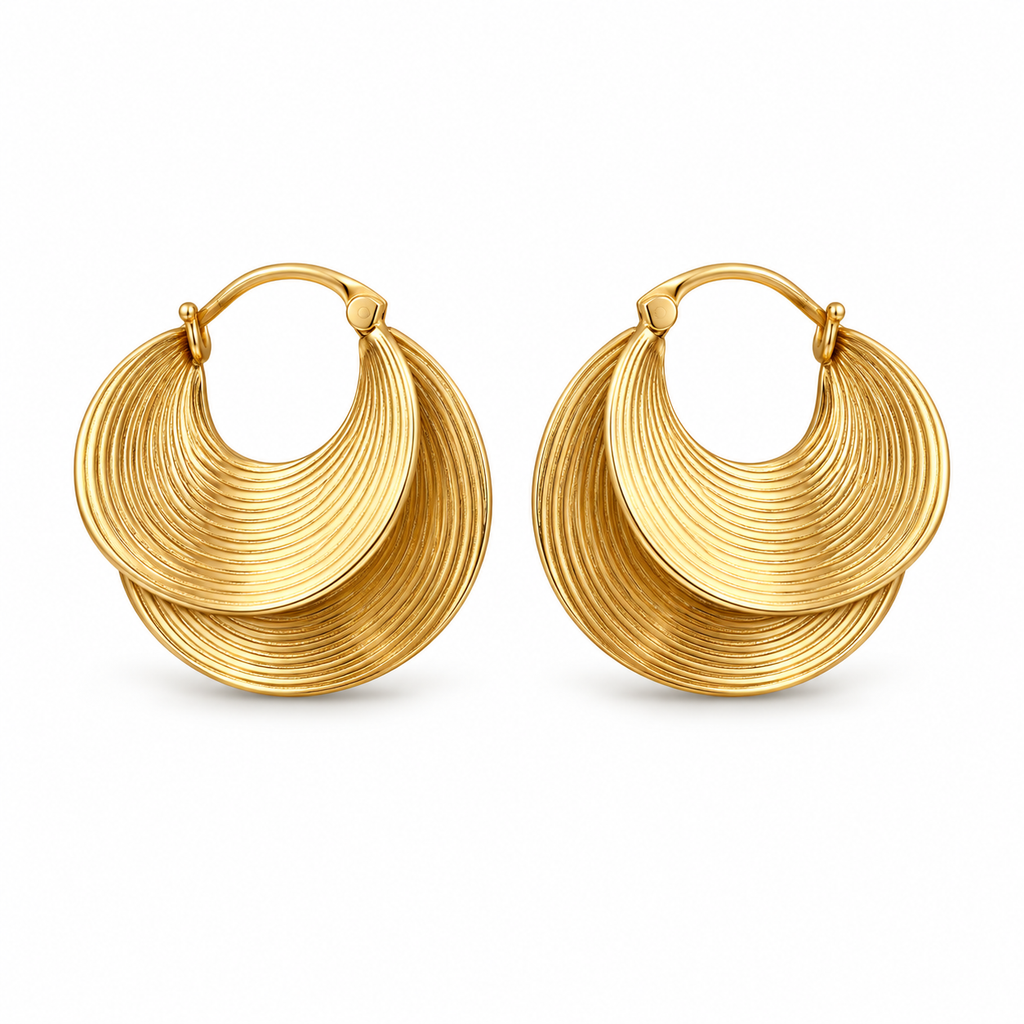 Gold-Tone Ridged Crescent Earrings