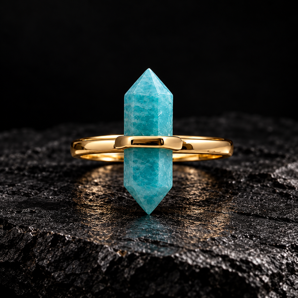 Amazonite Truth & Harmony Point Ring – Calm, Courage & Lucky Energy