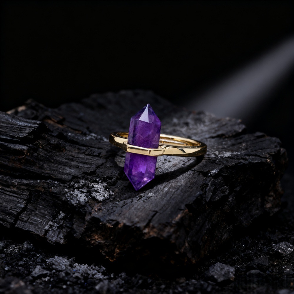 Amethyst Aura Guardian Point Ring – Calm, Clarity & Intuition