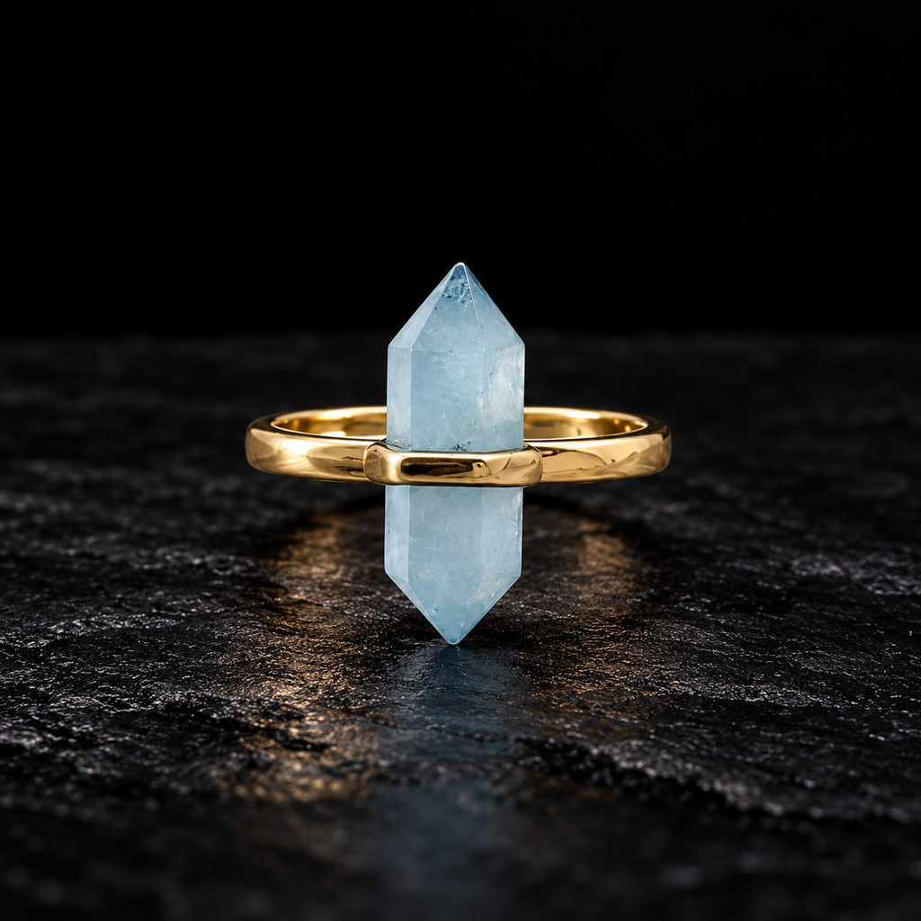 Aquamarine Ocean Calm Point Ring – Courage, Clarity & Lucky Flow