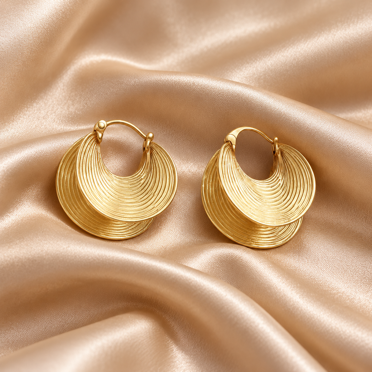 Gold-Tone Ridged Crescent Earrings