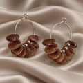 Smoky Brown Disc Silver Hoop Earrings