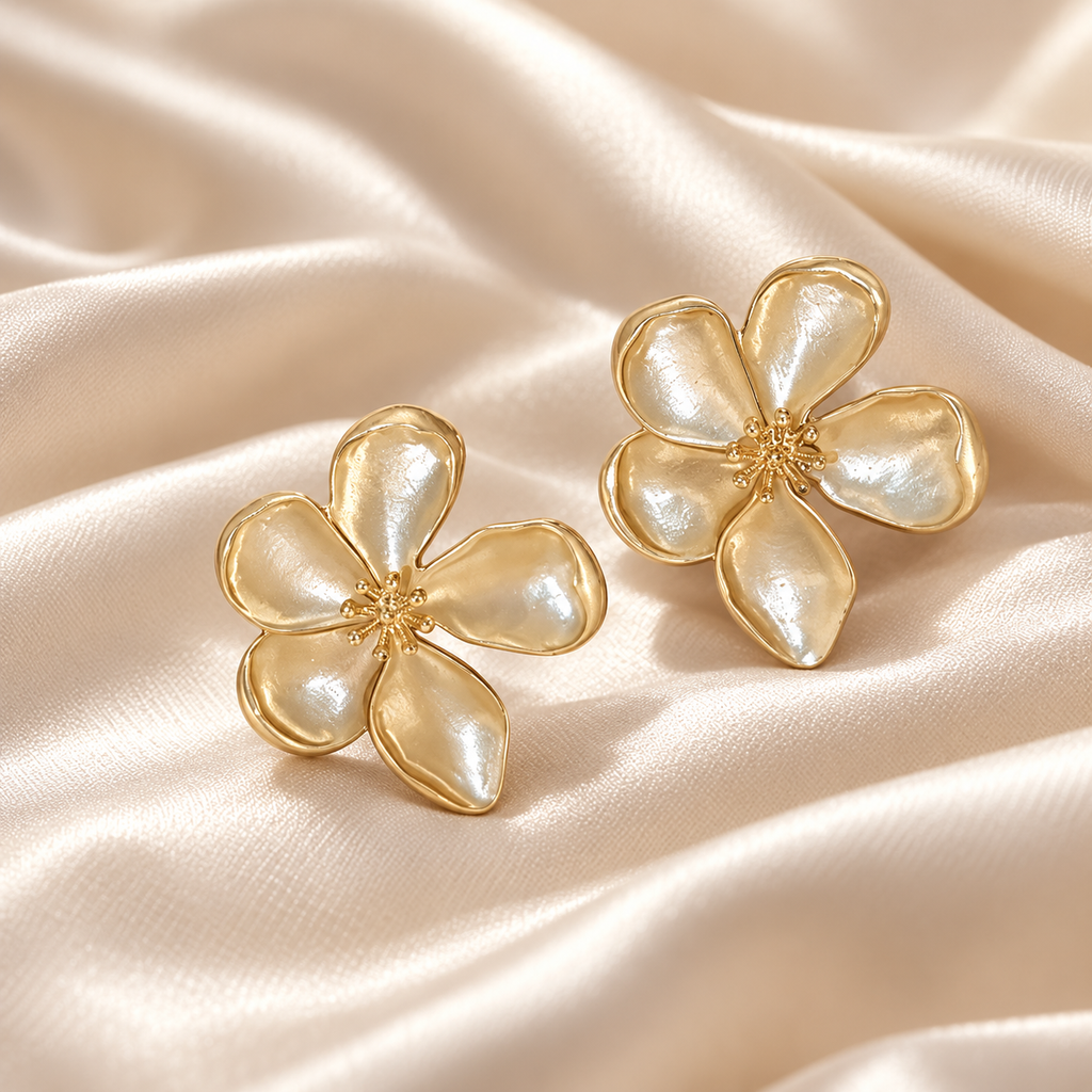 Pearlescent Five-Petal Flower Earrings