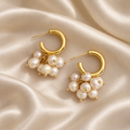 Golden Pearl Cluster Hoop Earrings