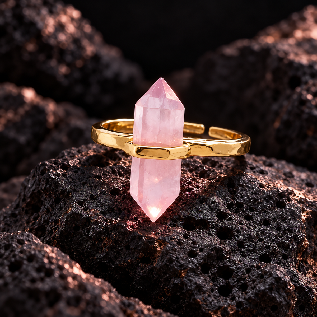 Rose Quartz Love Aura Point Ring – Love, Compassion & Harmony