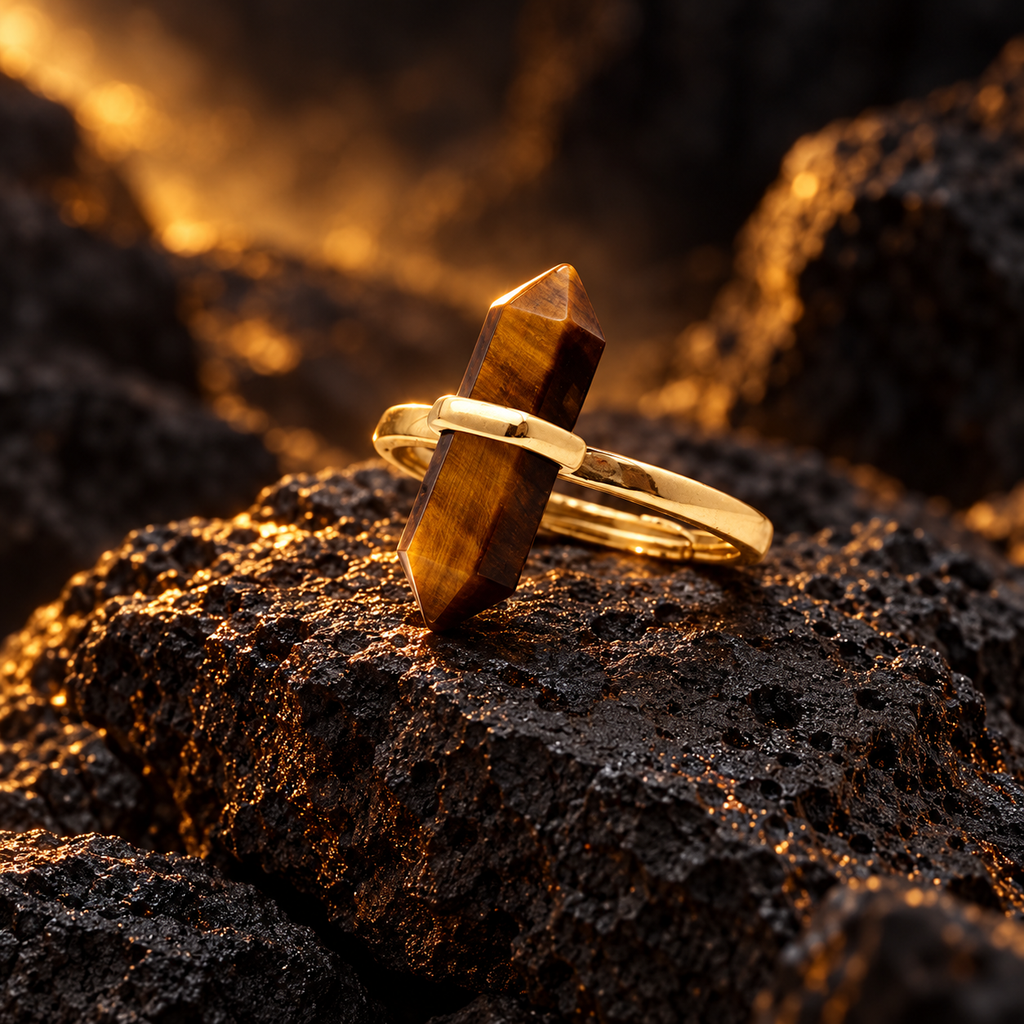 Tiger's Eye Courage Guardian Point Ring – Focus, Confidence & Protection