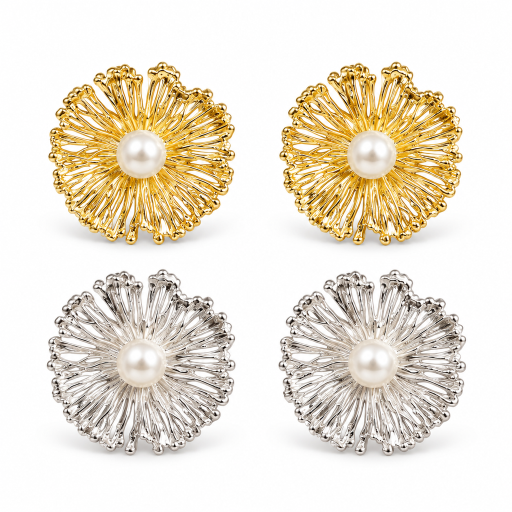 Pearl Sunburst Flower Earrings