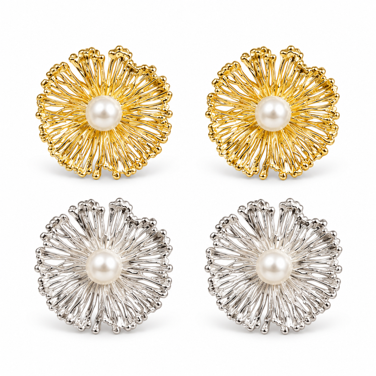 Pearl Sunburst Flower Earrings