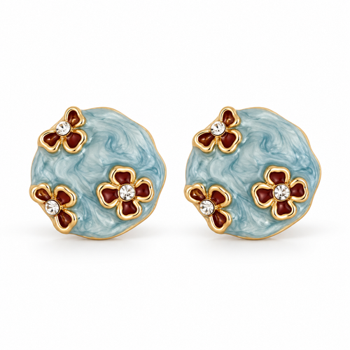 Blue Enamel Blossom Stud Earrings