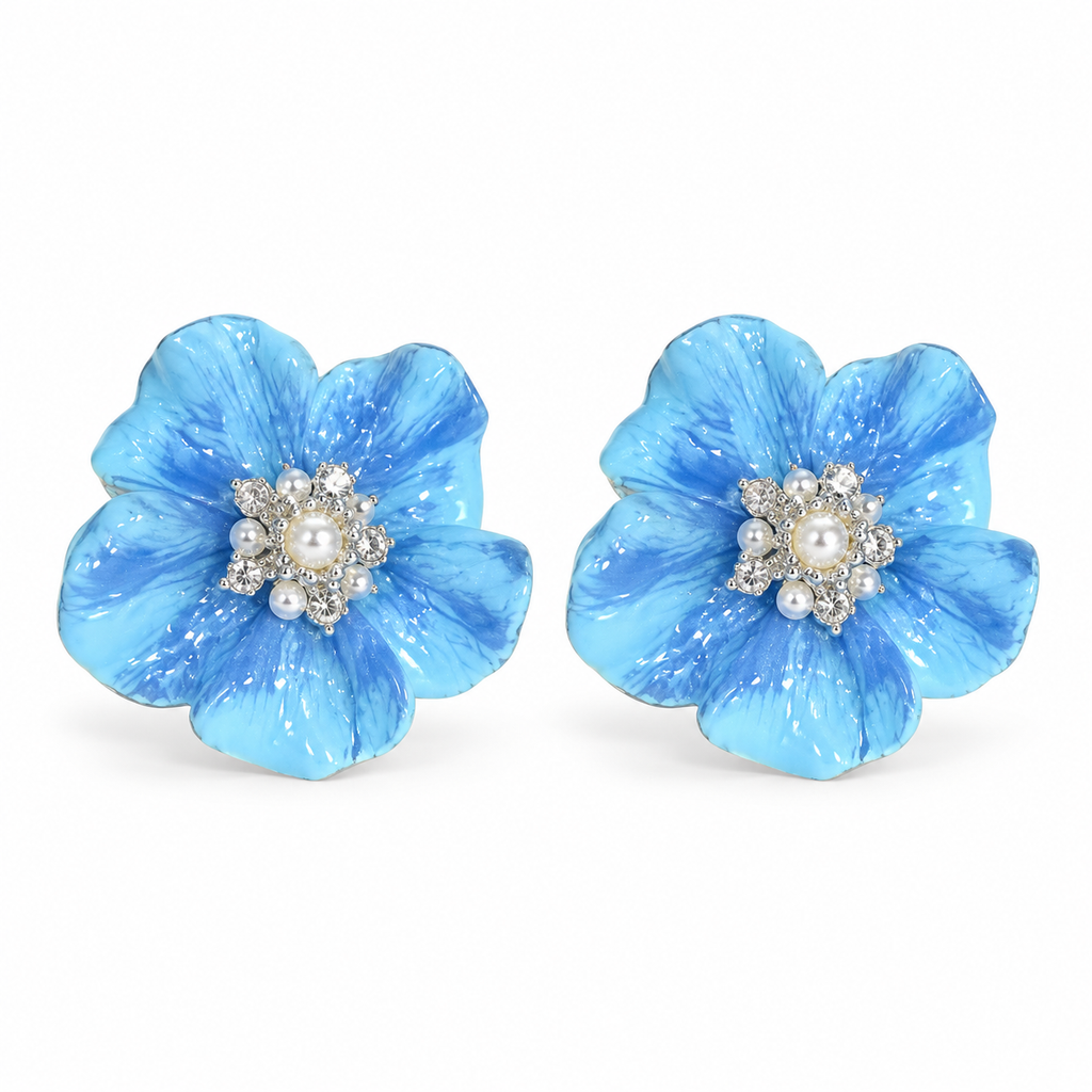 Azure Bloom Pearl Stud Earrings