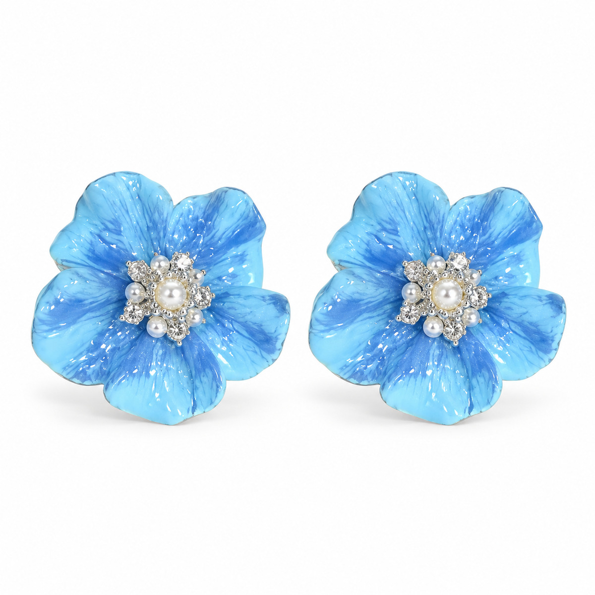 Azure Bloom Pearl Stud Earrings