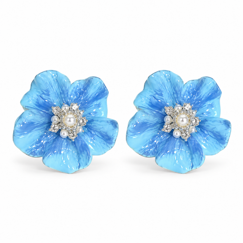 Azure Bloom Pearl Stud Earrings