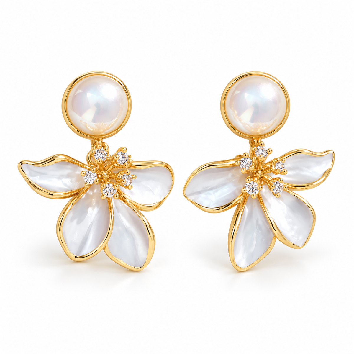 Pearl Petal Flower Drop Earrings