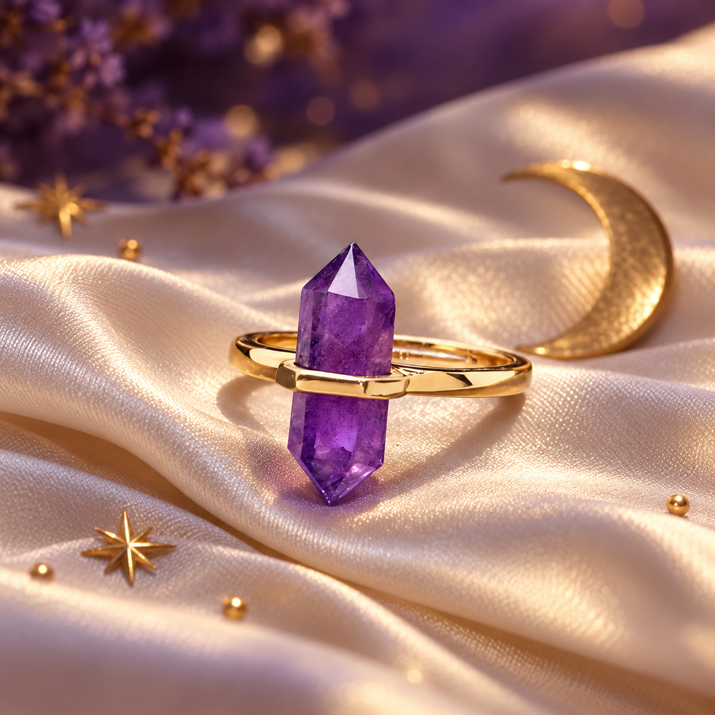 Amethyst Aura Guardian Point Ring – Calm, Clarity & Intuition