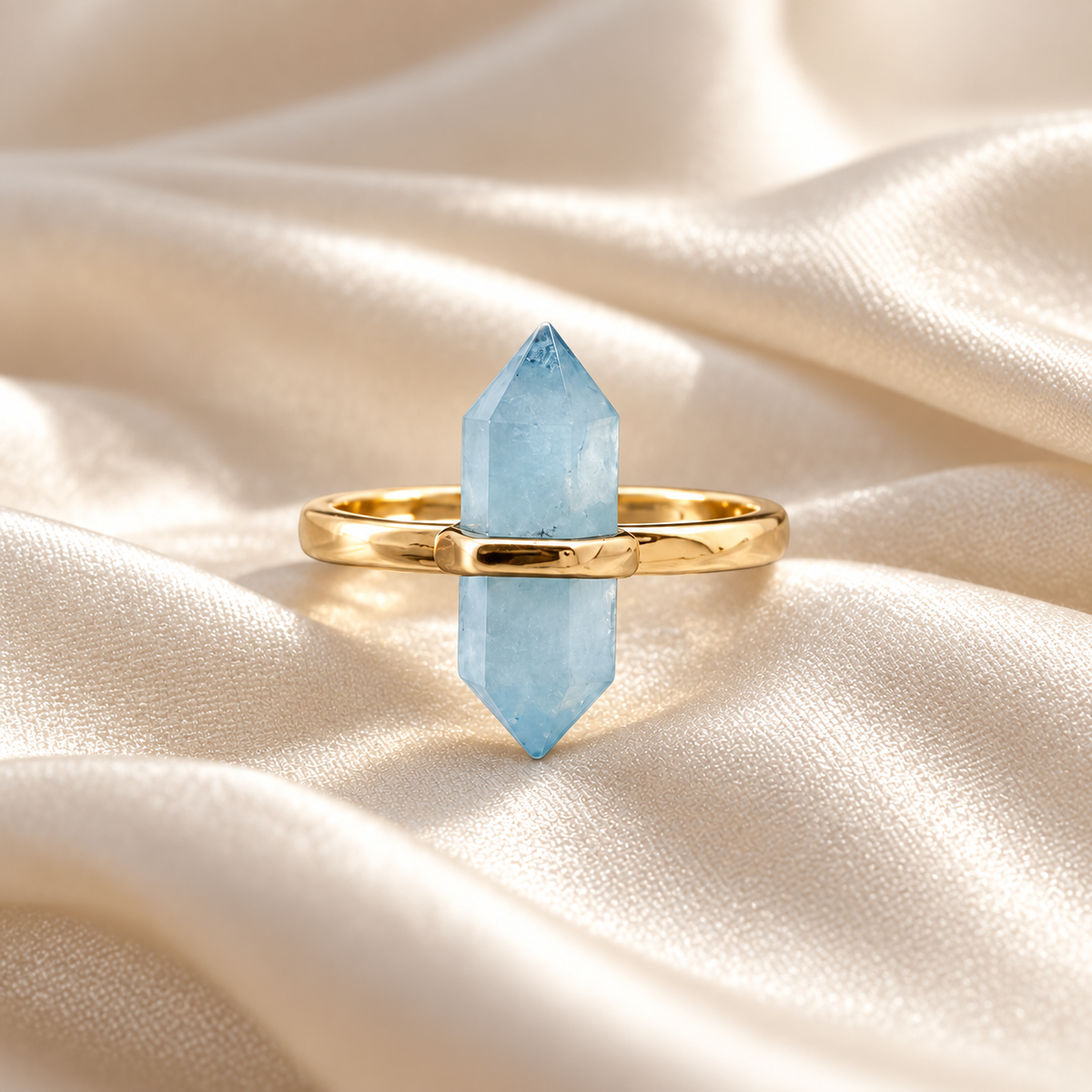 Aquamarine Ocean Calm Point Ring – Courage, Clarity & Lucky Flow