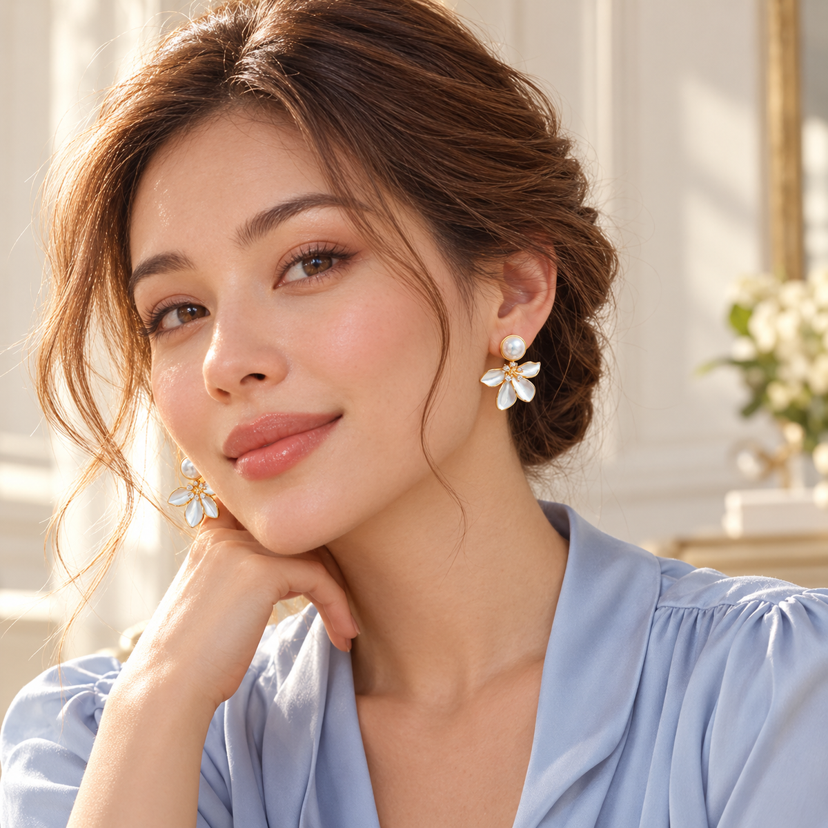 Pearl Petal Flower Drop Earrings