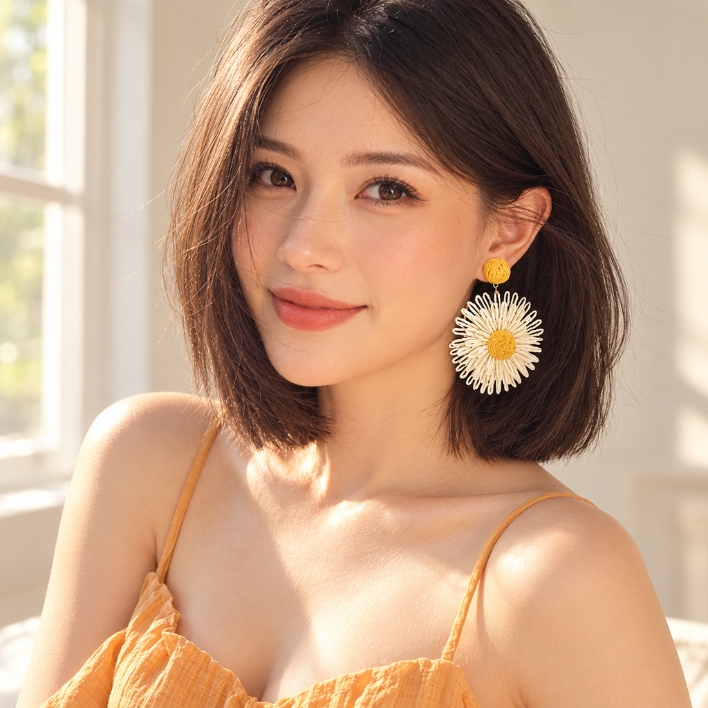 Woven Daisy Statement Earrings