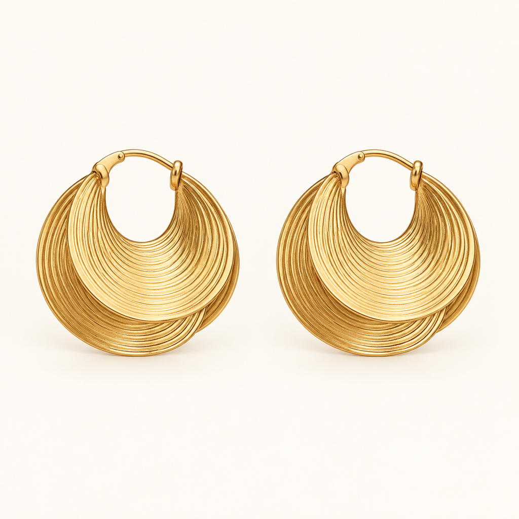 Gold-Tone Ridged Crescent Earrings