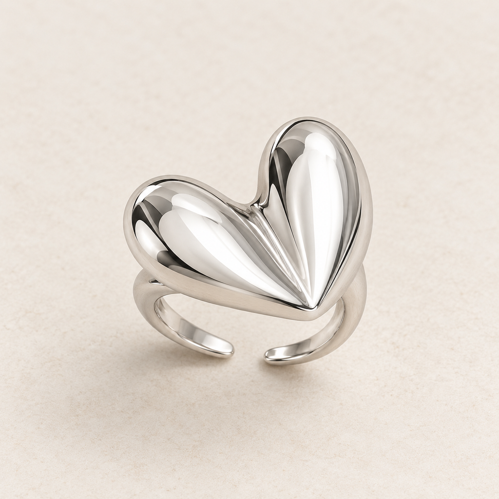 Silver-Tone Sculpted Heart Ring