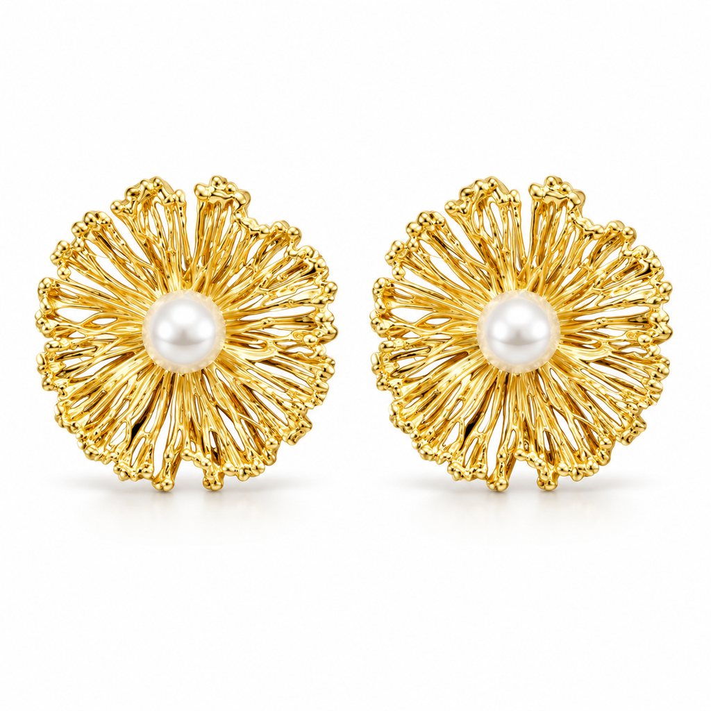 Pearl Sunburst Flower Earrings