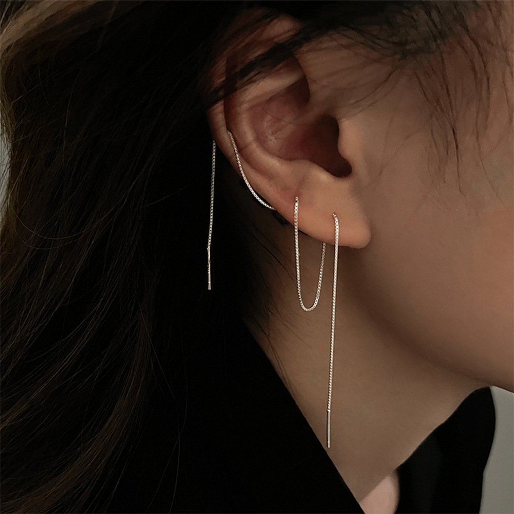 Minimal Silver Threader Drop Earrings