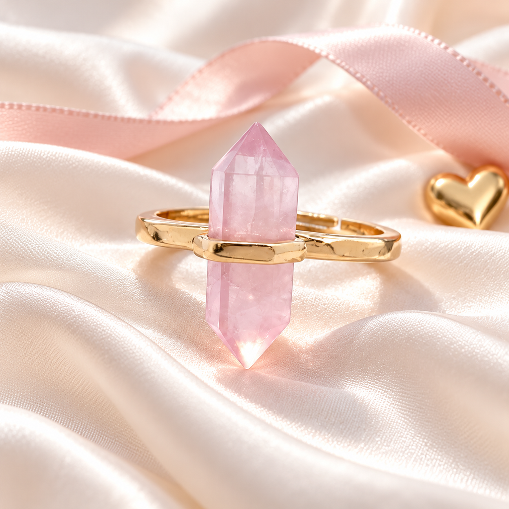 Rose Quartz Love Aura Point Ring – Love, Compassion & Harmony