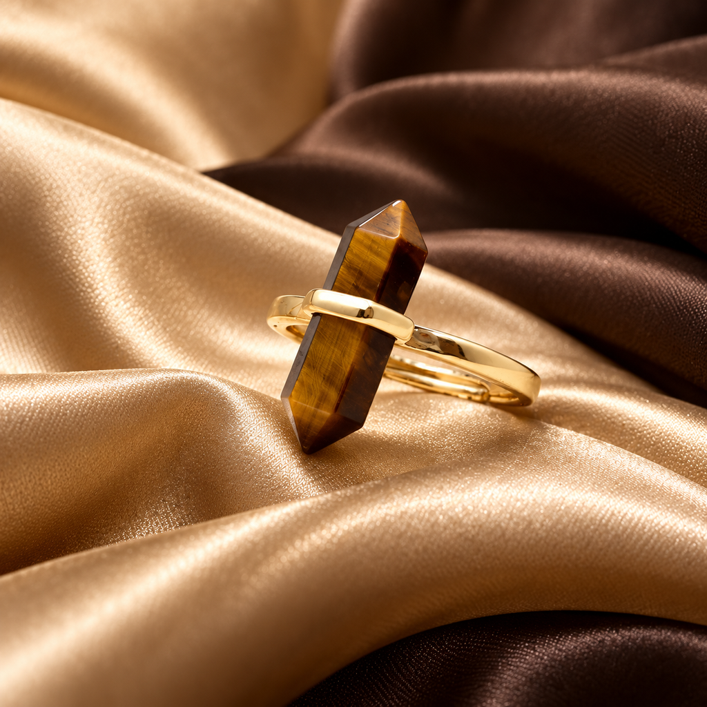 Tiger's Eye Courage Guardian Point Ring – Focus, Confidence & Protection