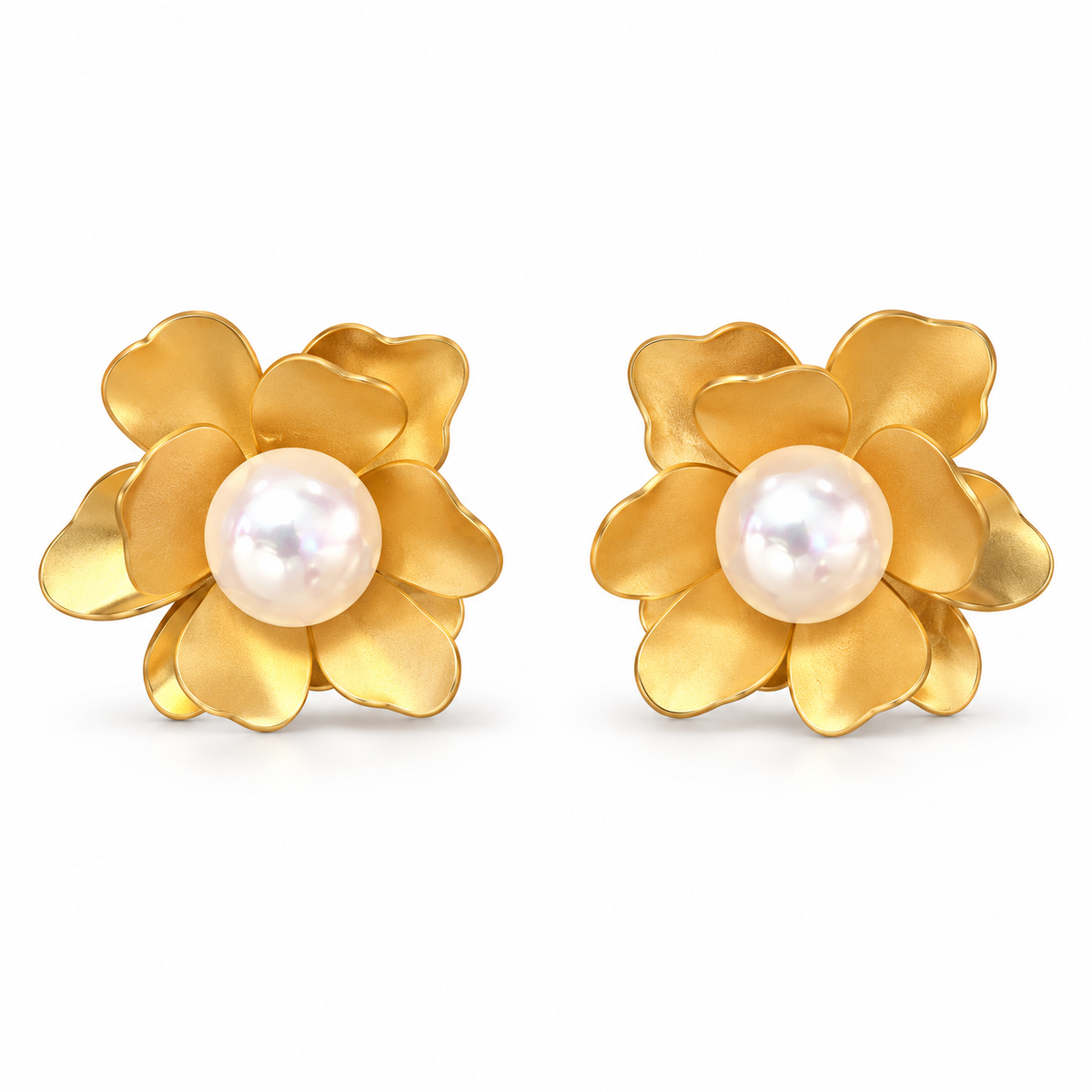 Golden Petal Pearl Flower Earrings