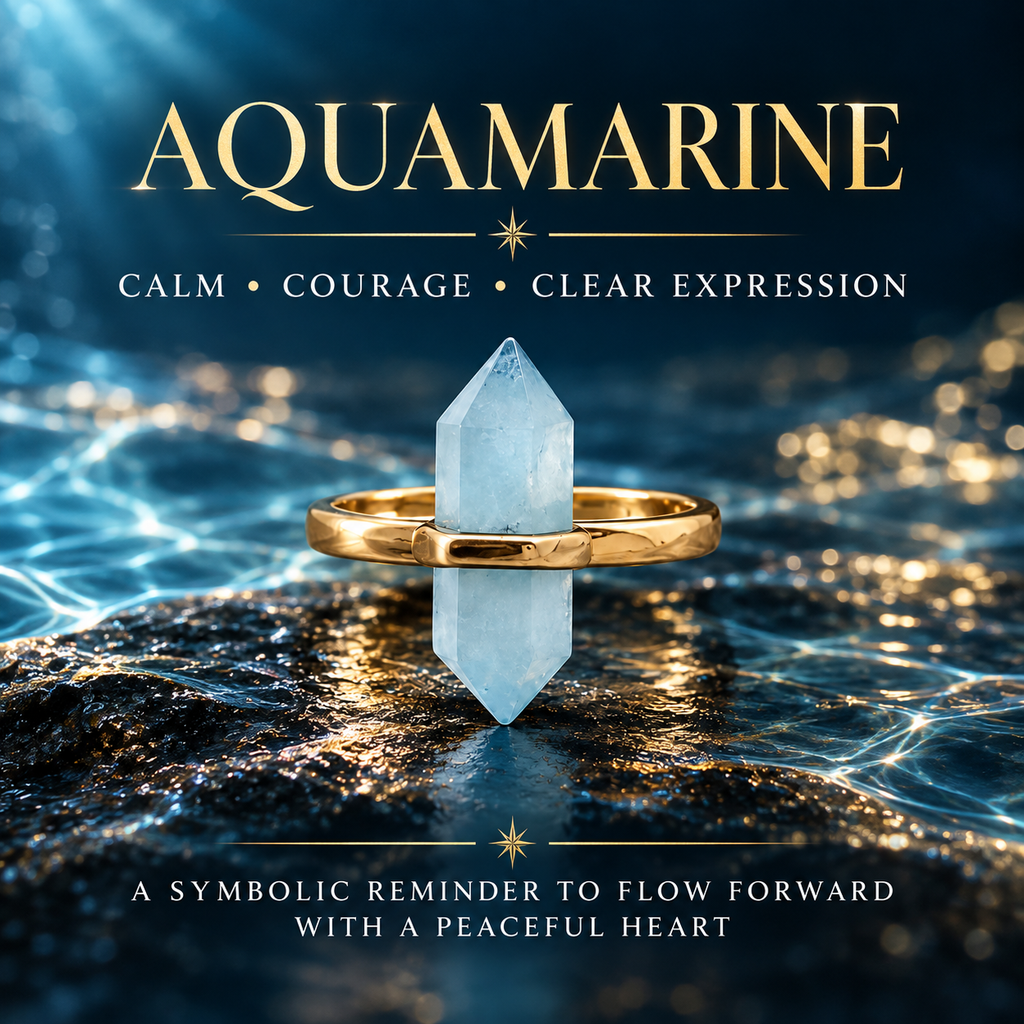 Aquamarine Ocean Calm Point Ring – Courage, Clarity & Lucky Flow