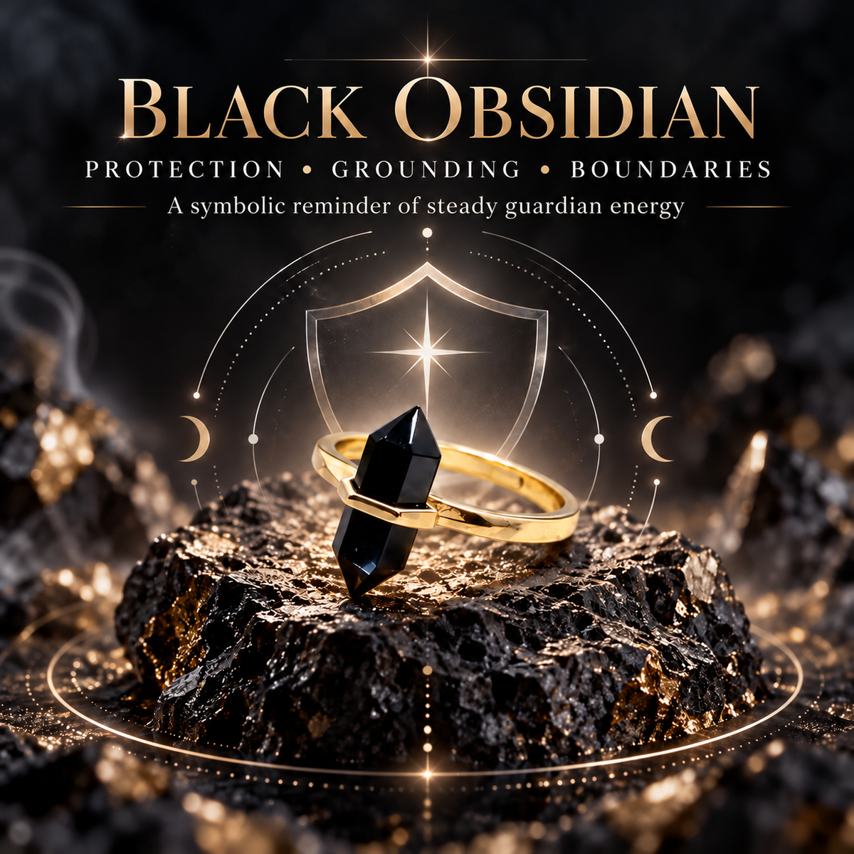 Black Obsidian Guardian Point Ring – Protection, Grounding & Strength
