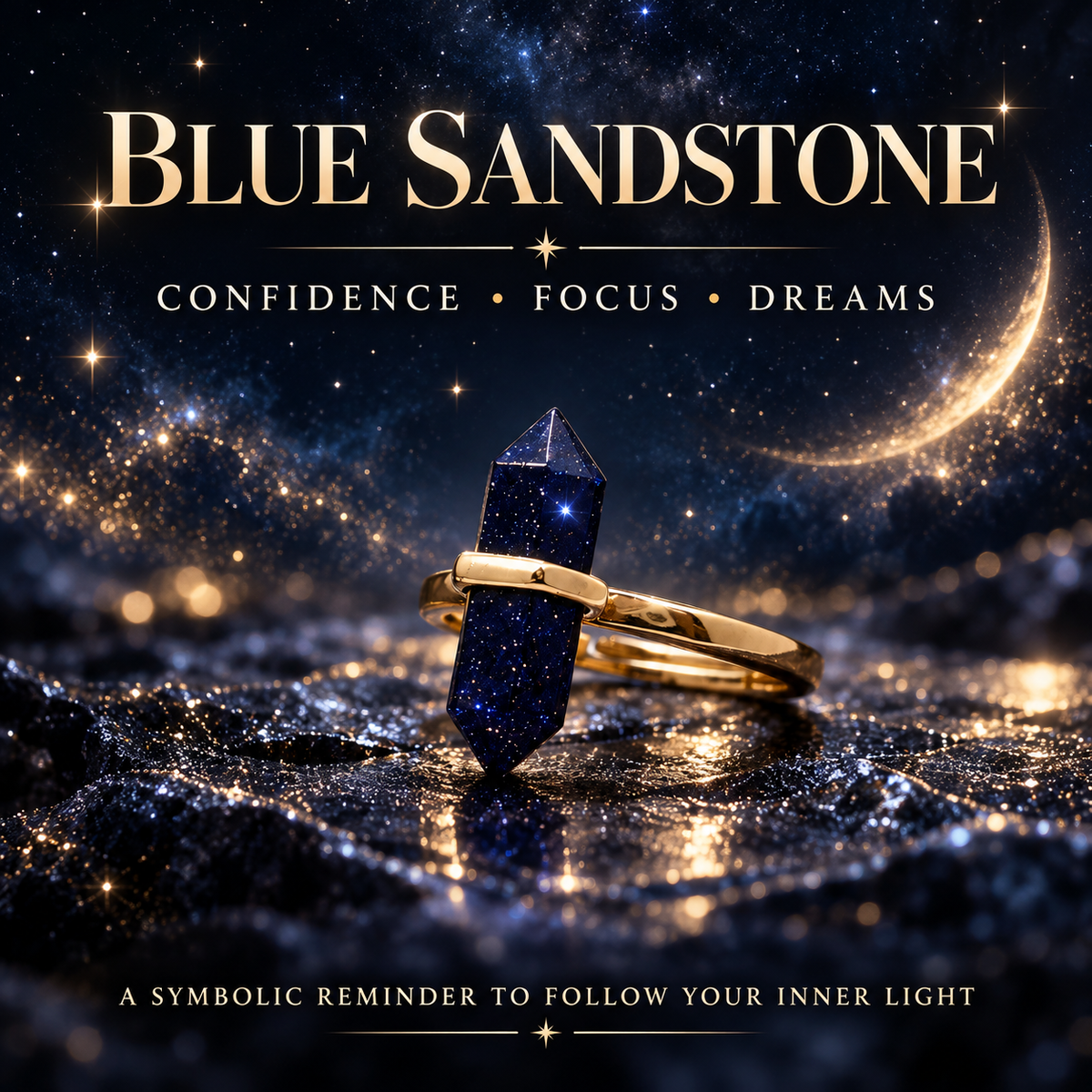 Blue Sandstone Starry Dream Ring – Confidence, Focus & Lucky Light