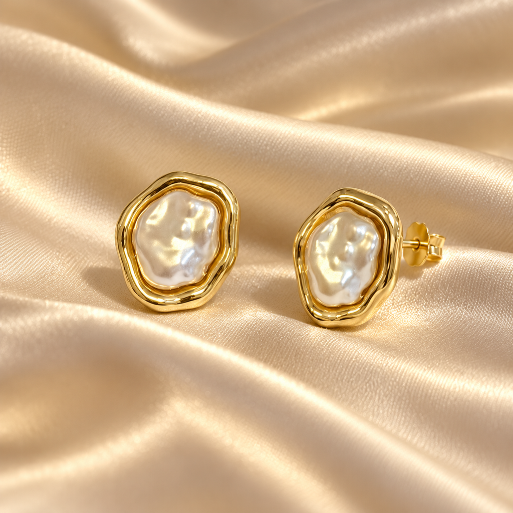 Organic Baroque Pearl Stud Earrings