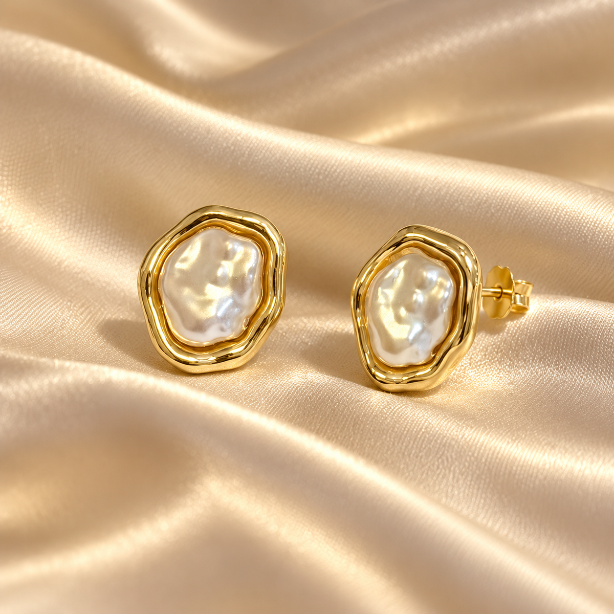 Organic Baroque Pearl Stud Earrings