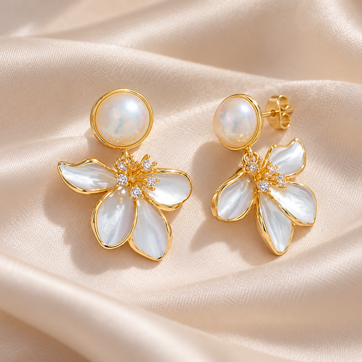 Pearl Petal Flower Drop Earrings