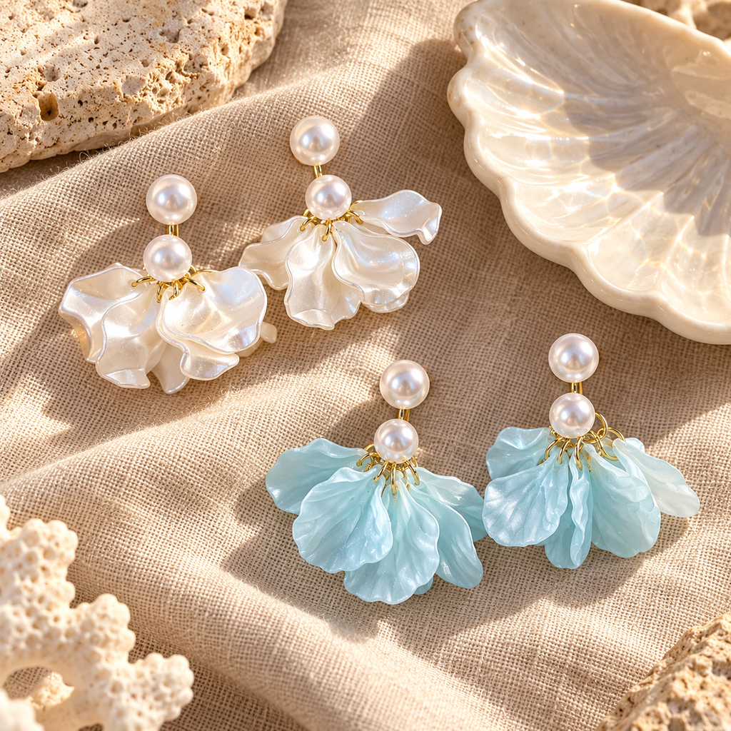 Coastal Bloom Pearl Petal Earrings