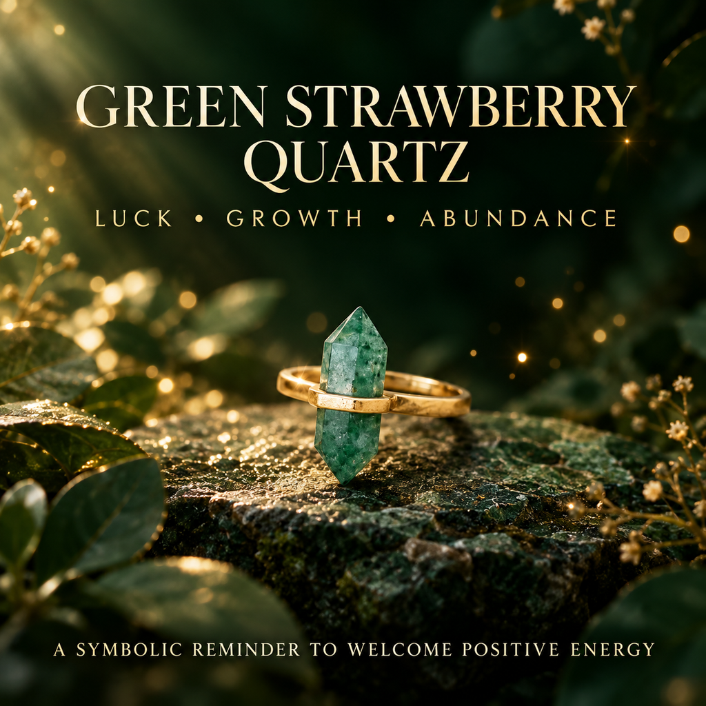 Green Strawberry Quartz Lucky Growth Ring – Abundance & Positive Energy