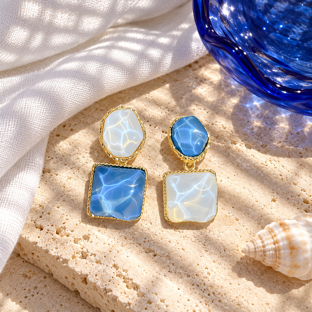Azure Tide Mismatched Drop Earrings