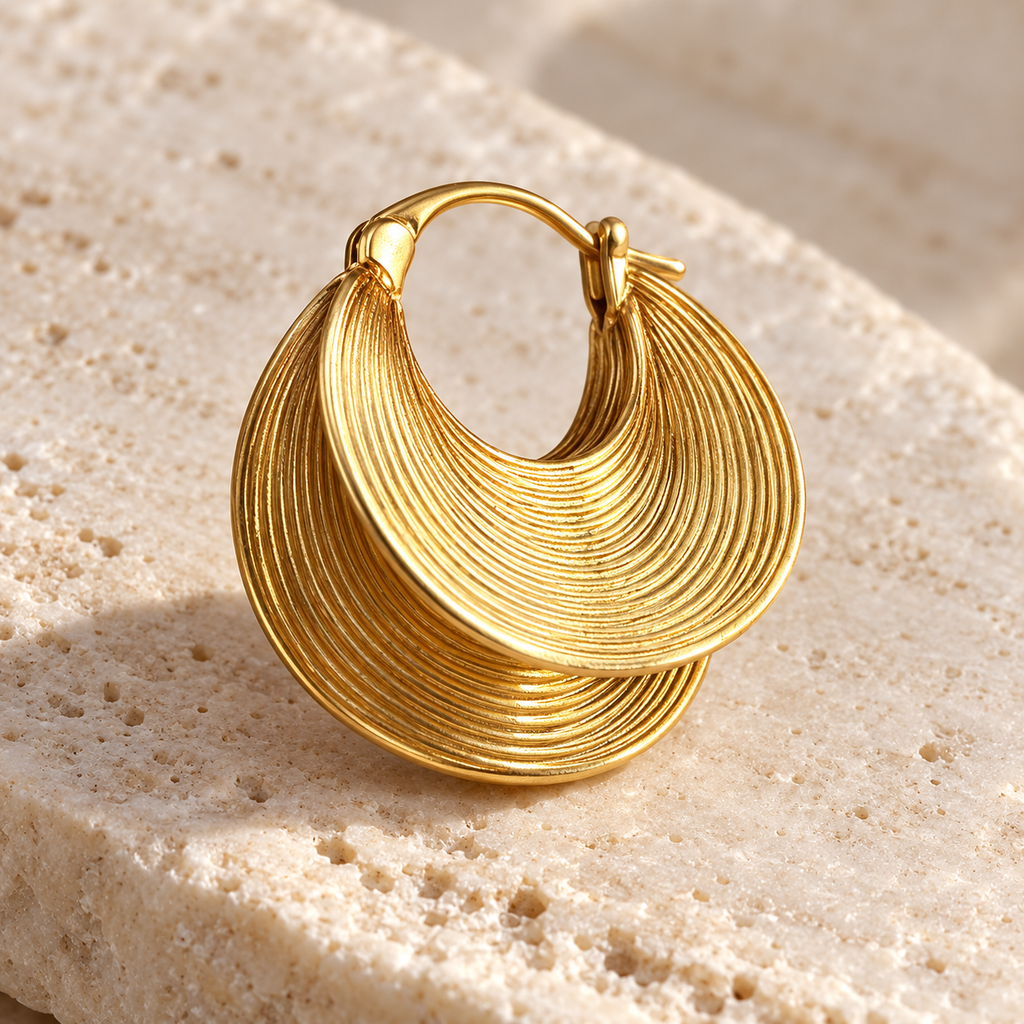 Gold-Tone Ridged Crescent Earrings
