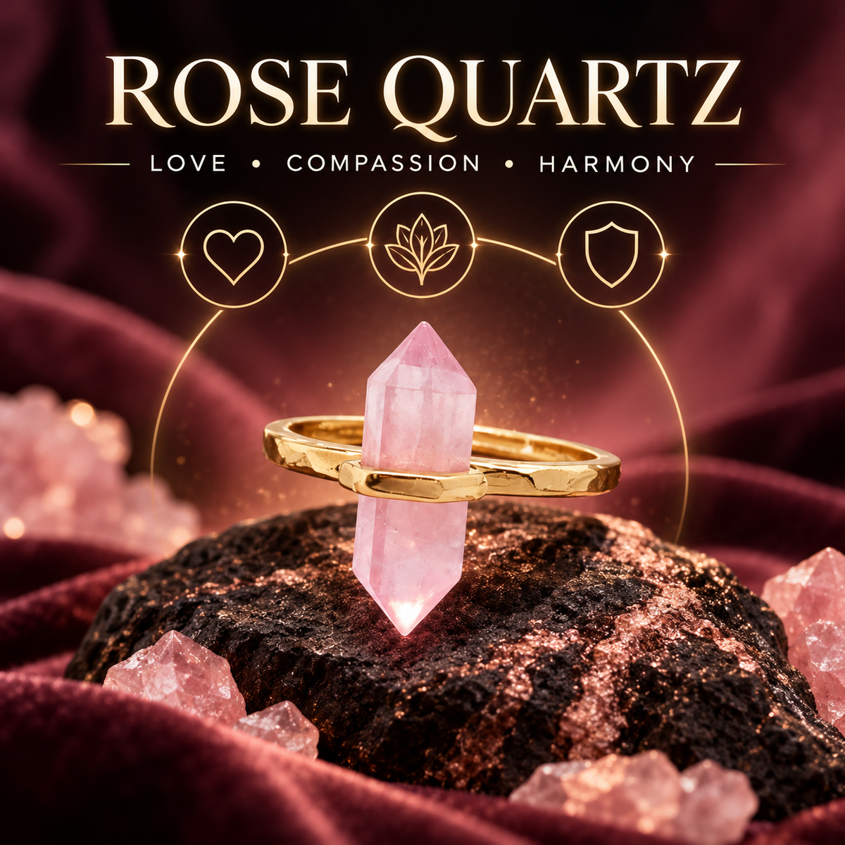 Rose Quartz Love Aura Point Ring – Love, Compassion & Harmony