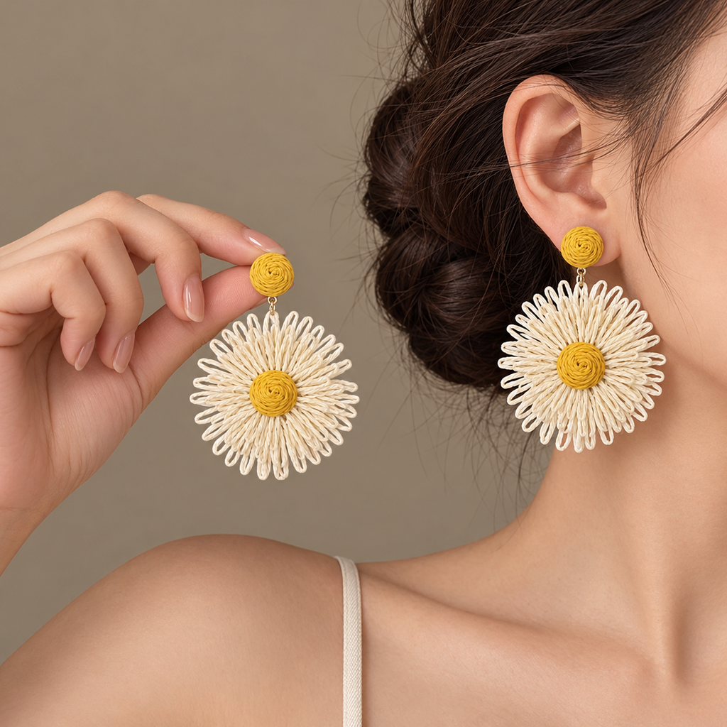 Woven Daisy Statement Earrings