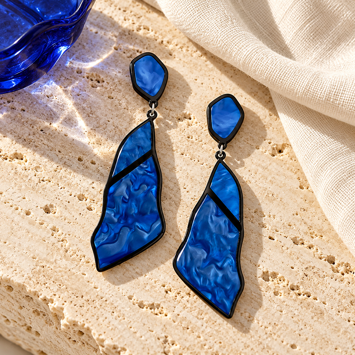 Cobalt Mosaic Geometric Drop Earrings