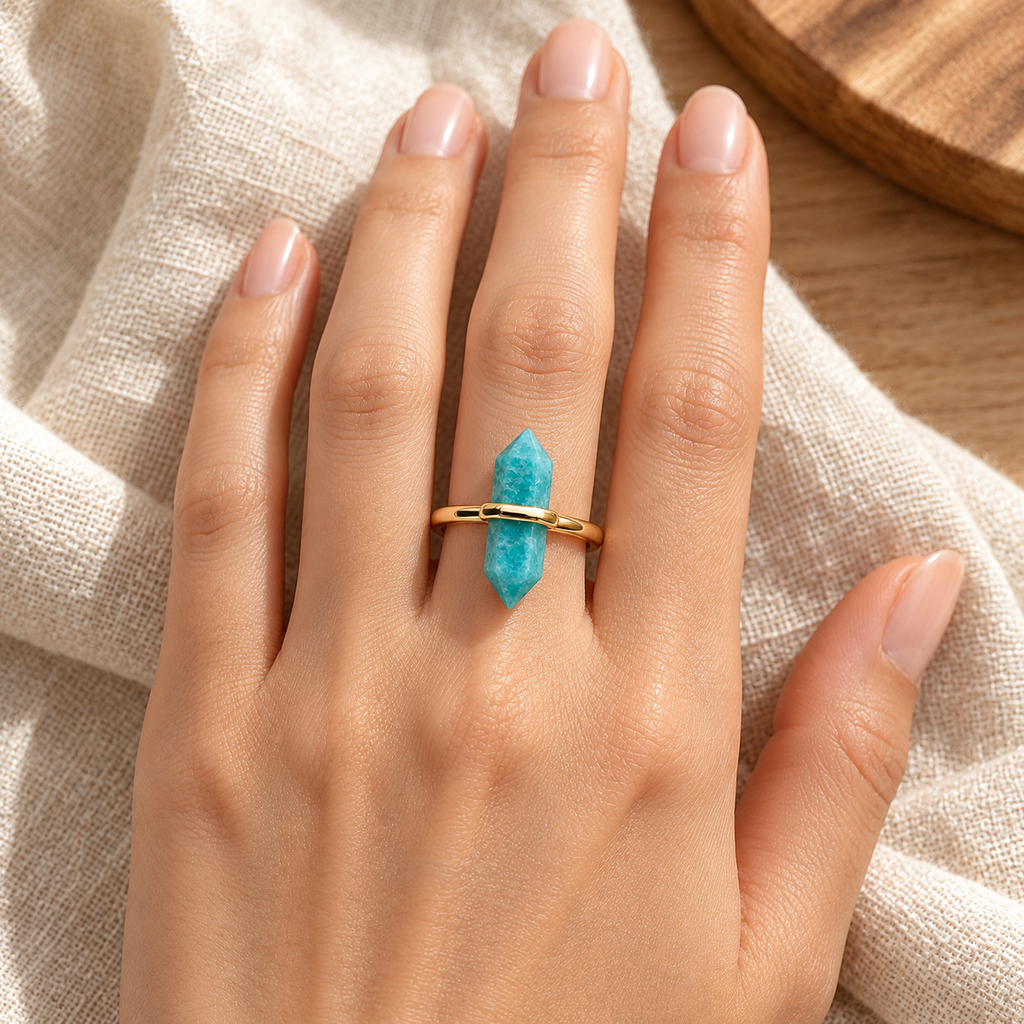 Amazonite Truth & Harmony Point Ring – Calm, Courage & Lucky Energy