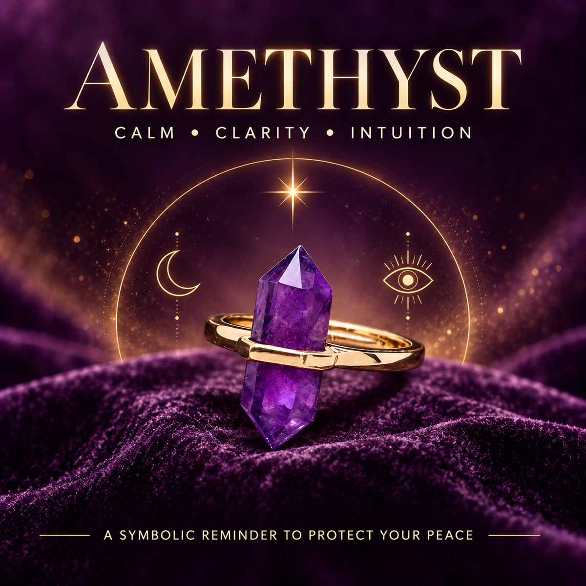 Amethyst Aura Guardian Point Ring – Calm, Clarity & Intuition
