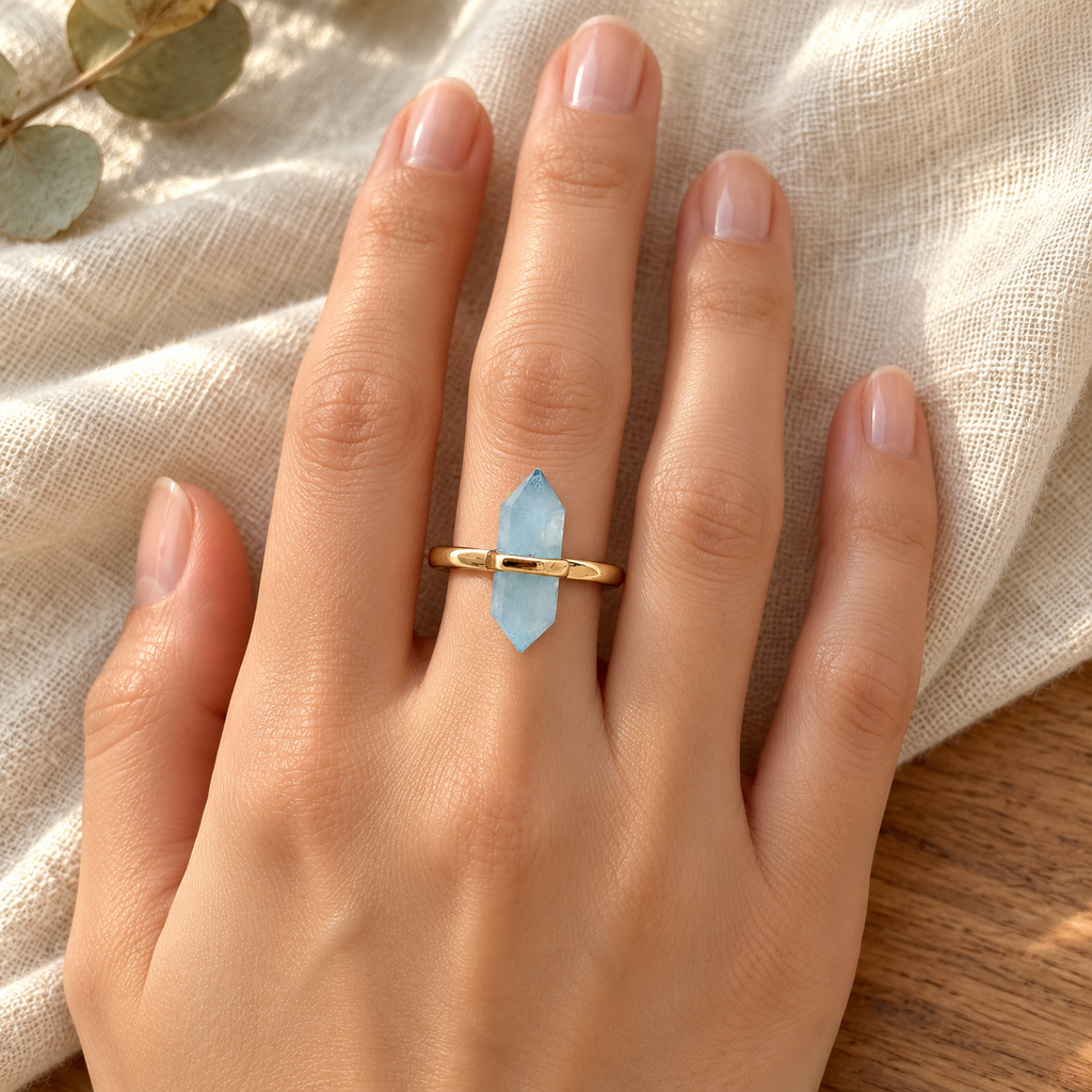 Aquamarine Ocean Calm Point Ring – Courage, Clarity & Lucky Flow