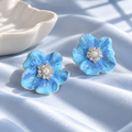 Azure Bloom Pearl Stud Earrings