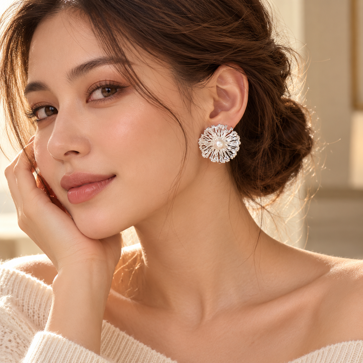 Pearl Sunburst Flower Earrings