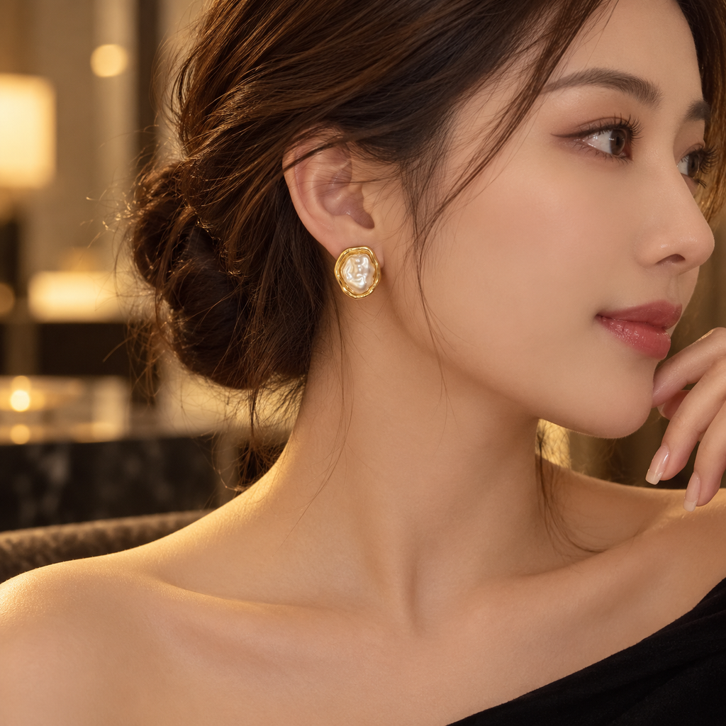 Organic Baroque Pearl Stud Earrings