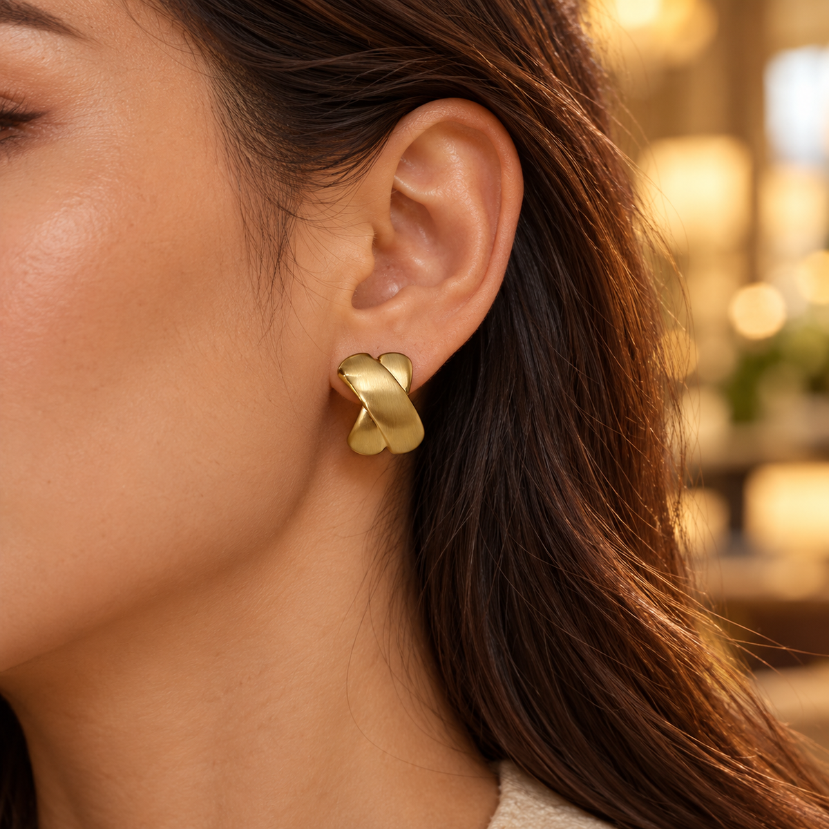 Brushed Gold X Stud Earrings