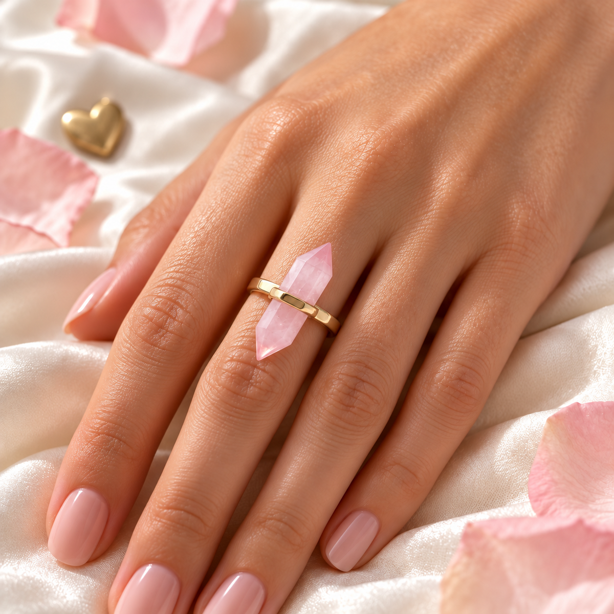 Rose Quartz Love Aura Point Ring – Love, Compassion & Harmony