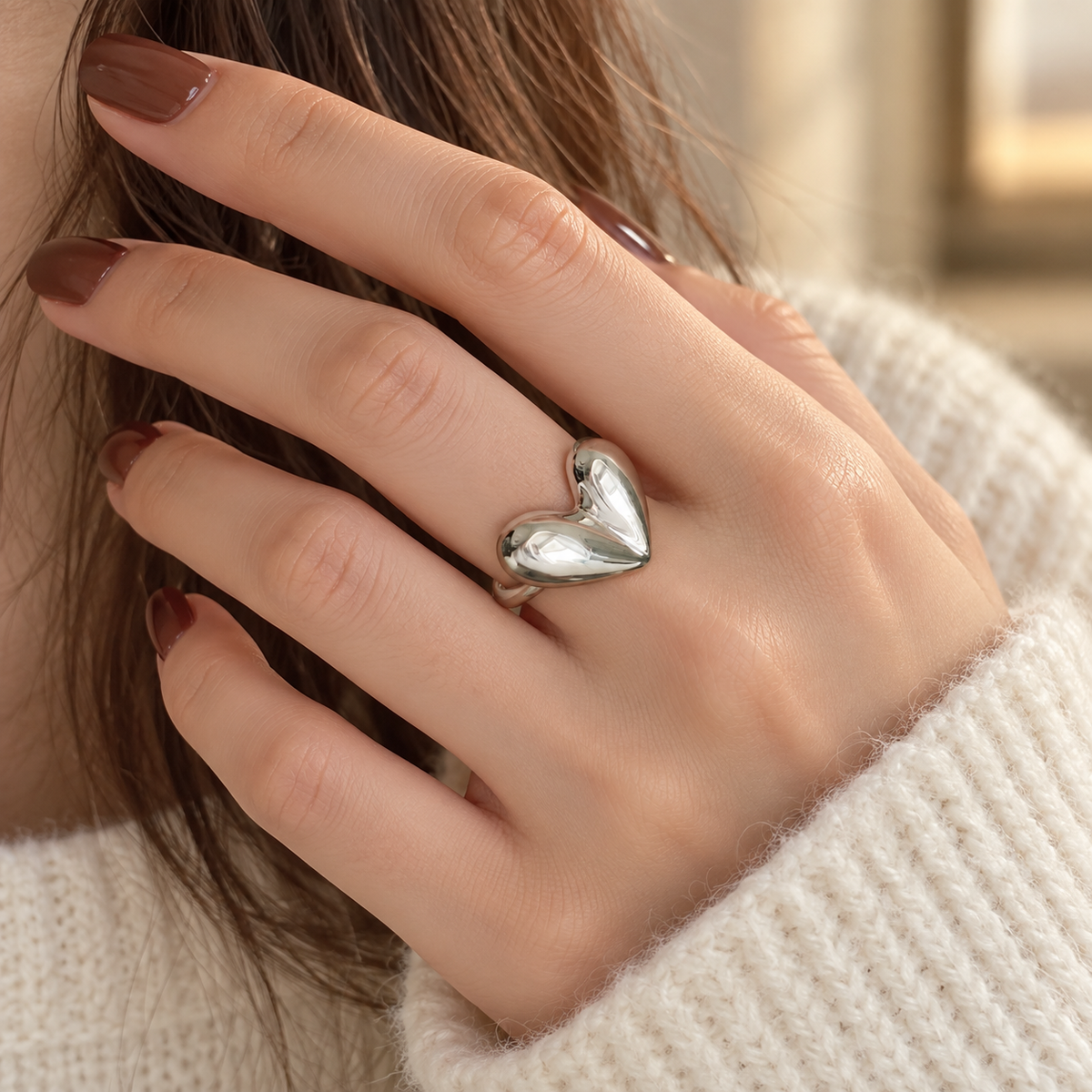Silver-Tone Sculpted Heart Ring